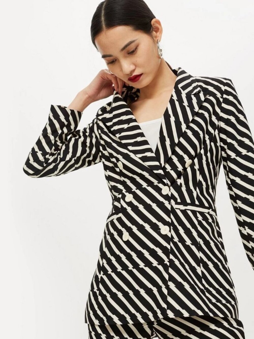 Topshop Premium Zig Zag Double Breasted Fully Lined Black & White Blazer